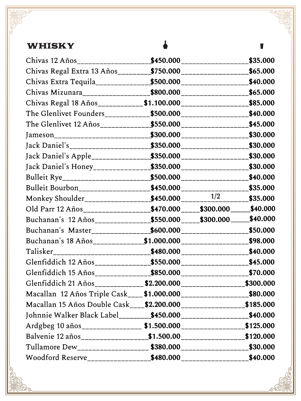 Carta bar ingles restaurante Mombasa