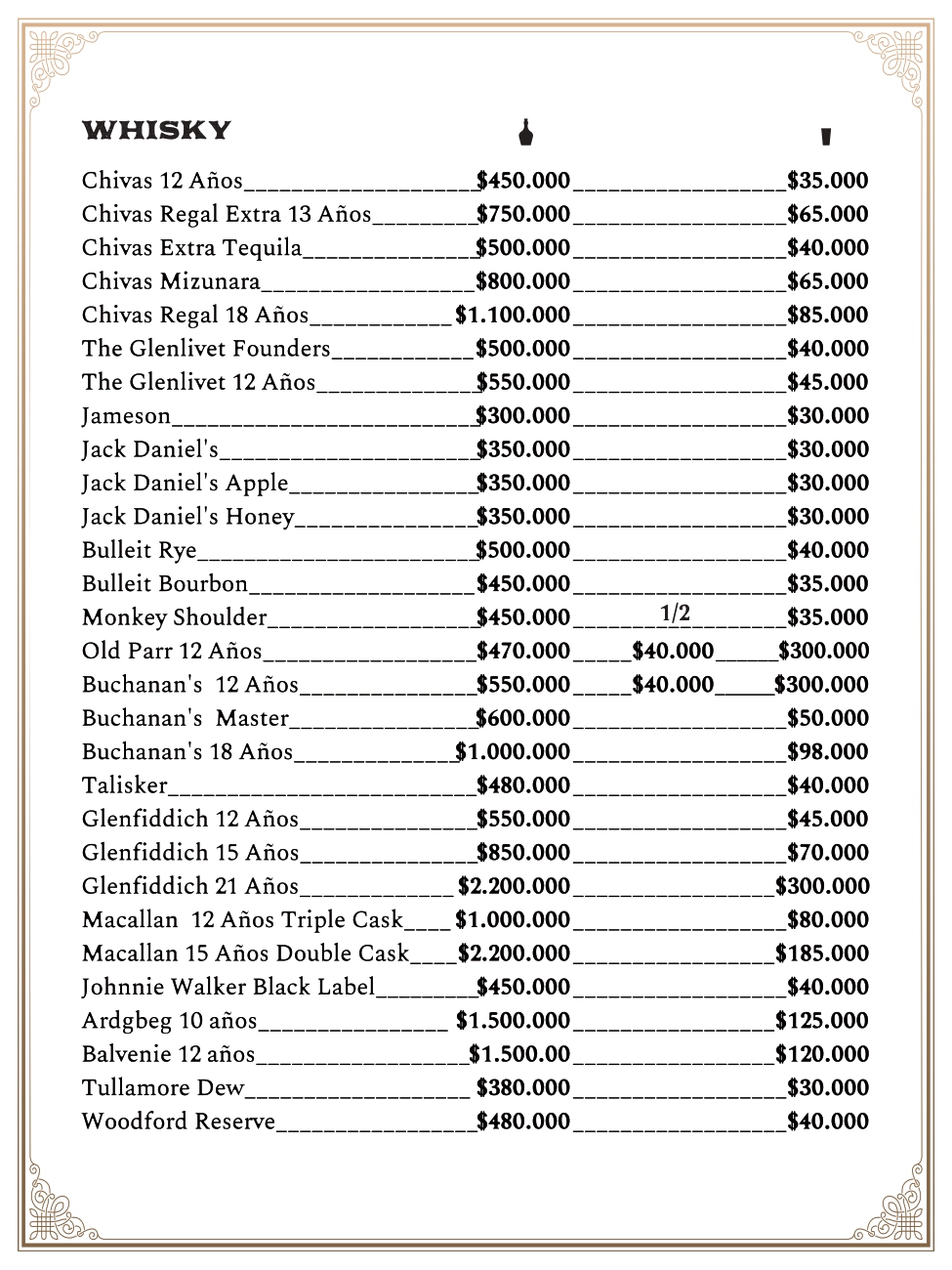 Carta bar restaurante Mombasa