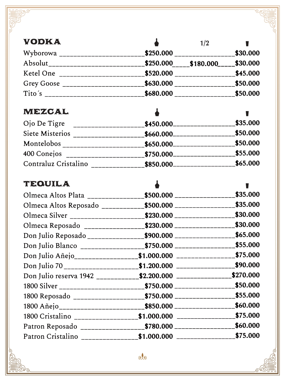 Carta bar ingles restaurante Mombasa