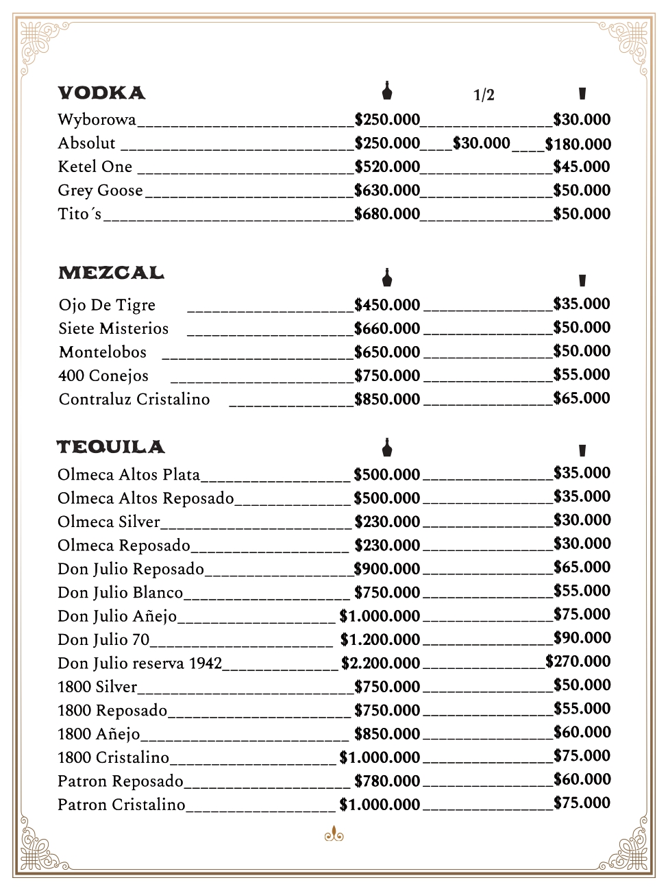 Carta bar restaurante Mombasa