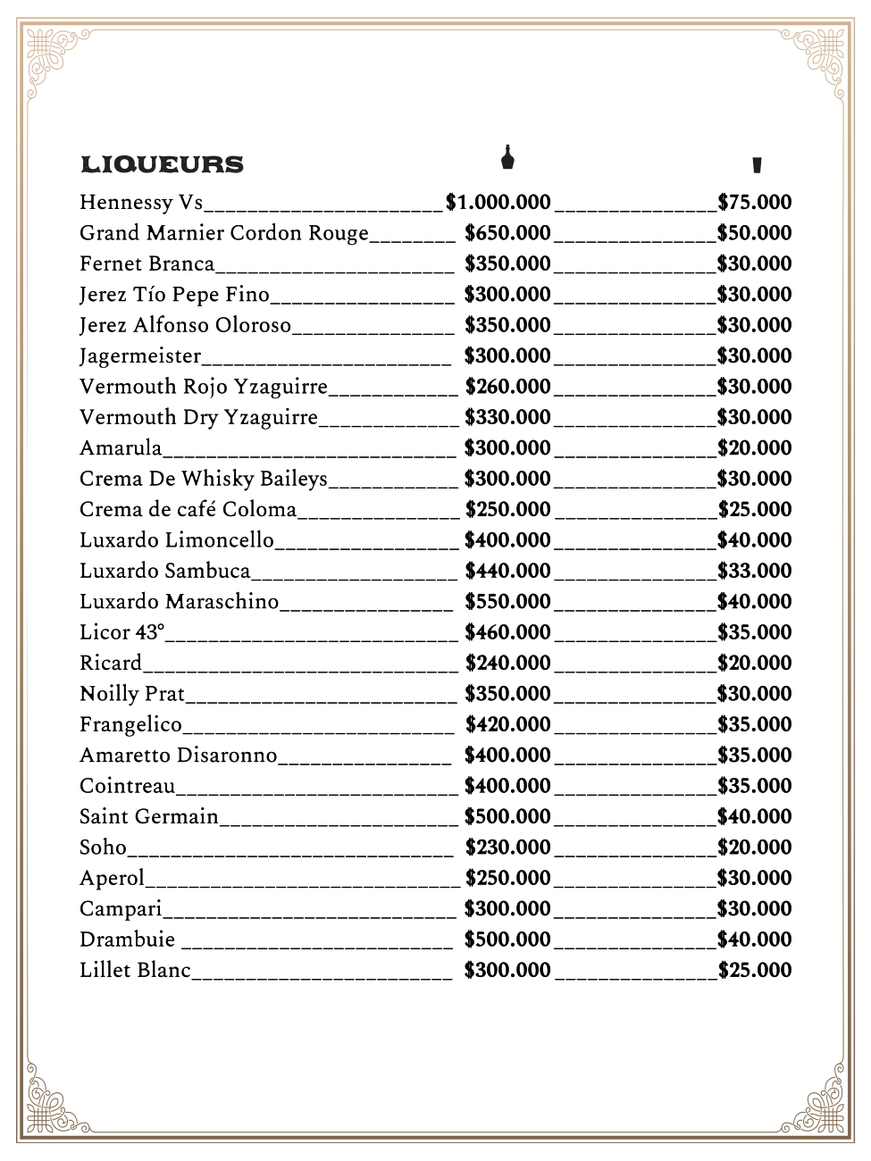 Carta bar restaurante Mombasa