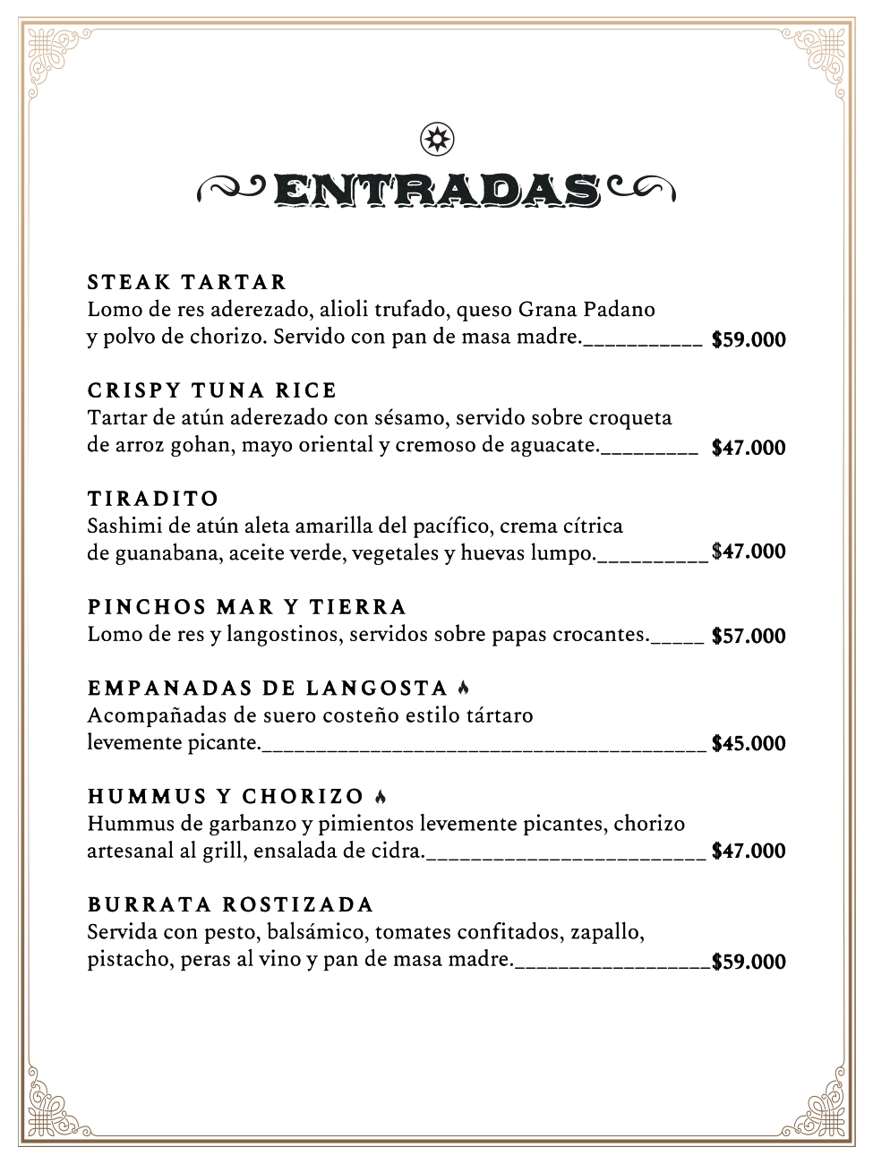 Carta bar restaurante Mombasa