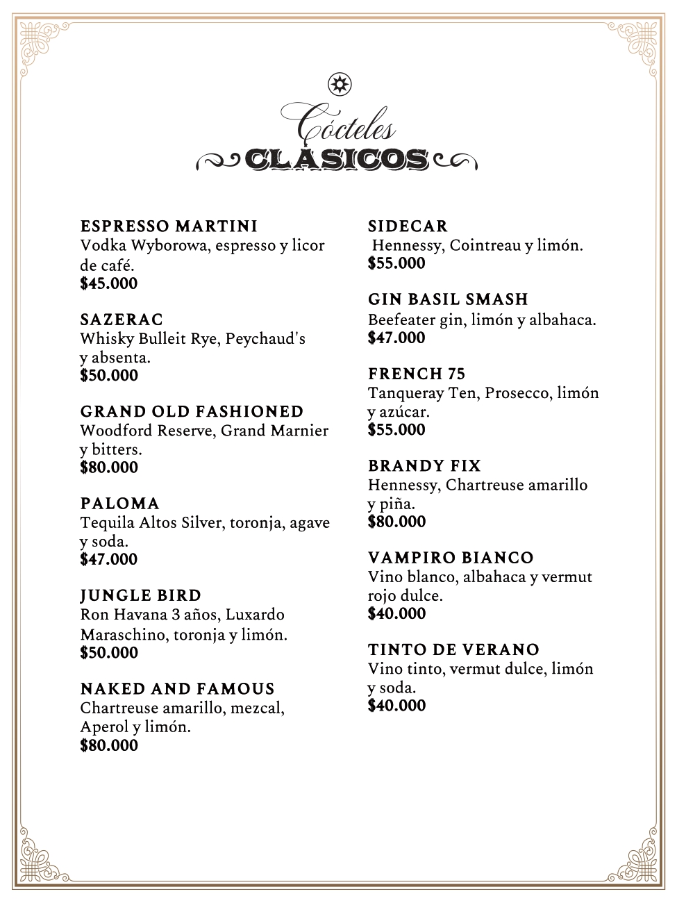 Carta bar restaurante Mombasa